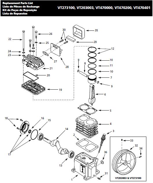 VT273100 Air Compressor Pump Parts, Pumps, Repair Kits, Breakdowns & Owners Manuals